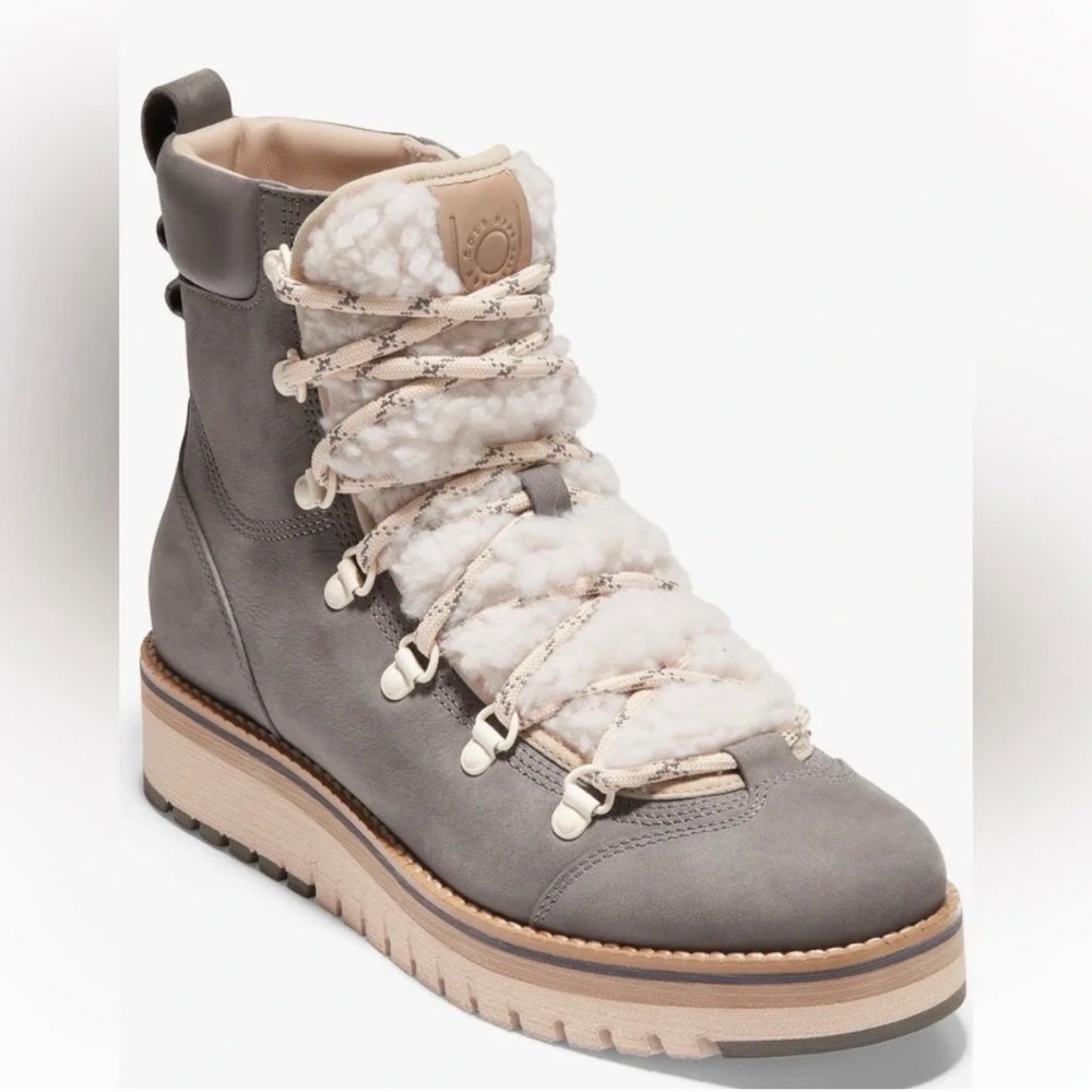 Cole Haan Gray Shearling-Trim Platform Lace-Up Boot